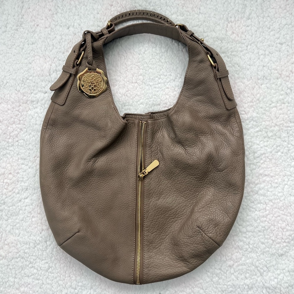 NEW Vince Camuto Hobo Purse Pebbled Leather Handbag Bag Gold Beige